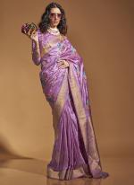 Pure Sattin Lavender Wedding Wear Weaving Saree